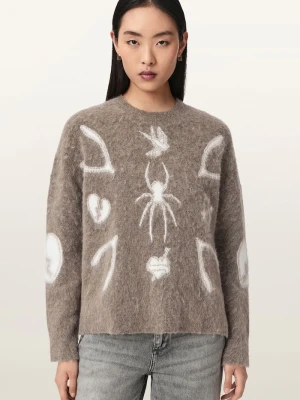 AllSaints sweter damski z wełną CHARM brązowy