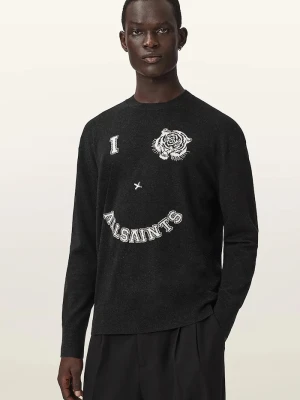 AllSaints sweter męski z wełną GRINNER CREW czarny