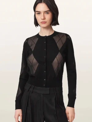 AllSaints sweter rozpinany damski z wełną BERN CARDIGAN czarny