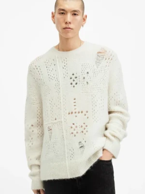 AllSaints sweter wełniany HADWIN męski kolor biały ciepły M046KB