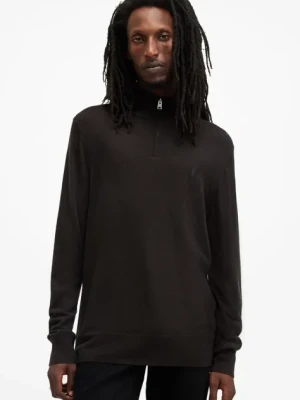 AllSaints sweter wełniany KILBURN ZIP FUNNEL męski kolor brązowy M082KB