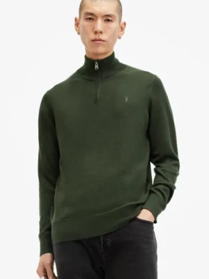 AllSaints sweter wełniany KILBURN ZIP FUNNEL męski kolor zielony M082KB