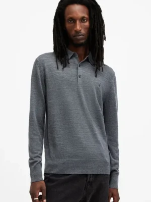 AllSaints sweter wełniany MODE MERINO męski kolor granatowy lekki M085KB