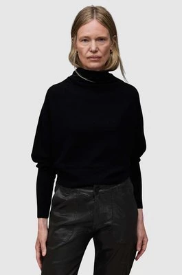 AllSaints sweter wełniany RIDLEY CROP damski kolor czarny z golfem