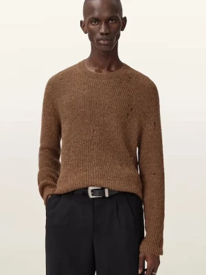 AllSaints sweter z dodatkiem wełny męski kolor brązowy M028KD