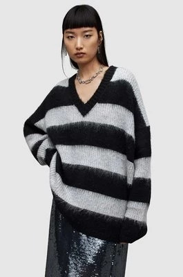 AllSaints sweter z domieszką wełny LOU SPARKLE VNECK damski kolor czarny