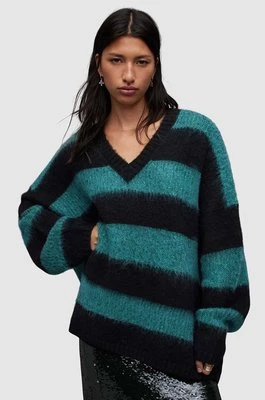 AllSaints sweter z domieszką wełny LOU SPARKLE VNECK damski kolor czarny