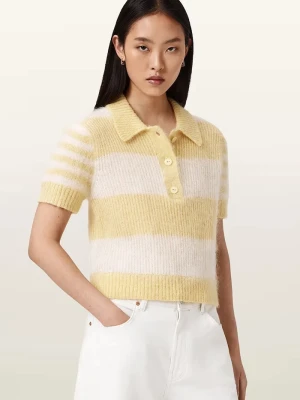 AllSaints sweter z krótkim rękawem damski z wełną CLEM żółty