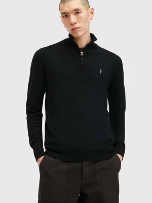 AllSaints sweter z wełną KILBURN ZIP FUNNEL kolor czarny M082KB