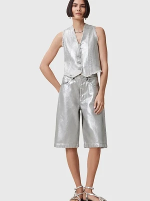 AllSaints szorty bawełniane LOUIE damskie kolor srebrny gładkie high waist W068EC