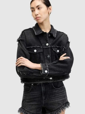 AllSaints szorty jeansowe bawełniane ASTRID FRAY kolor czarny gładkie high waist W036EA