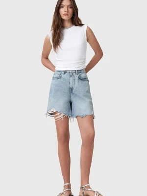 AllSaints szorty jeansowe bawełniane DORIS damskie kolor niebieski gładkie high waist W067EC
