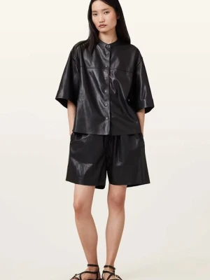 AllSaints szorty skórzane ARLA damskie kolor czarny gładkie high waist W059TC