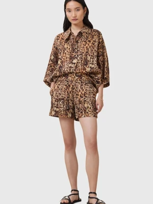 AllSaints szorty z domieszką jedwabiu CHARLI damskie kolor pomarańczowy wzorzyste high waist W037TC