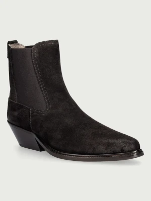 AllSaints sztyblety na niskim obcasie damskie skórzane Carter Suede Chelsea brązowy