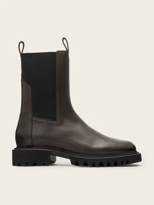 AllSaints sztyblety skórzane HALLIE BOOT damskie kolor brązowy na płaskim obcasie W115FB