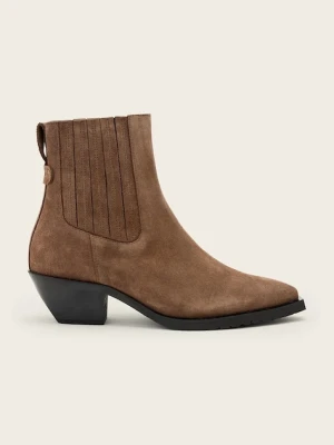 AllSaints sztyblety zamszowe MARCIE SUEDE BOOT damskie kolor brązowy na słupku W018FD