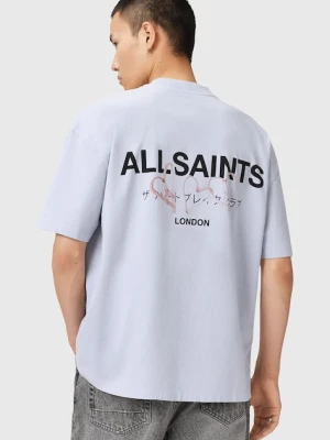 AllSaints t-shirt bawełniany AMORE męski kolor niebieski z nadrukiem M010PC
