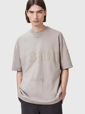 AllSaints t-shirt bawełniany BIGGY kolor beżowy z nadrukiem M088PB