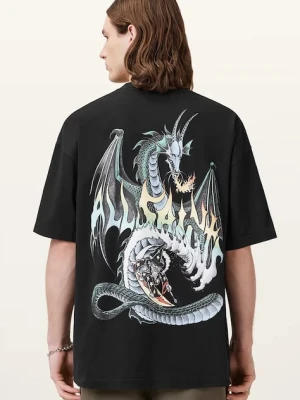 AllSaints t-shirt bawełniany DRAGON męski kolor czarny z nadrukiem M036PC