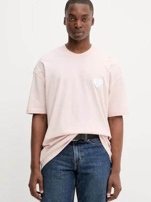 AllSaints t-shirt bawełniany LOVER męski kolor różowy z aplikacją M041JC