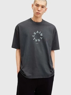 AllSaints t-shirt bawełniany TIERRA SS CREW kolor granatowy z nadrukiem M072PB