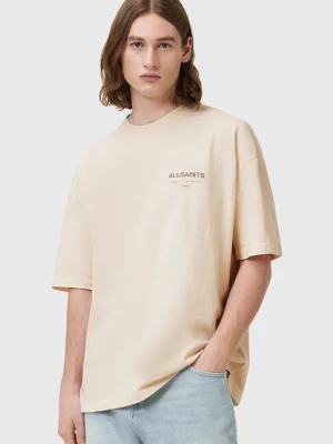 AllSaints t-shirt bawełniany UNDERGROUND męski kolor beżowy z nadrukiem M071PB