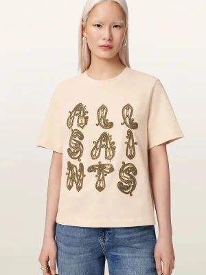 AllSaints T-shirt oversize damski bawełniany ELLA beżowy