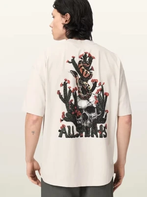 AllSaints T-shirt oversize męski bawełniany CACTI beżowy