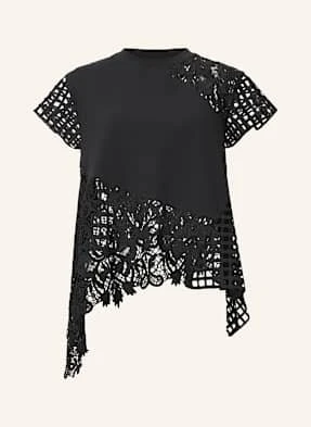 Allsaints T-Shirt Zala Z Dziurkowaną Koronką schwarz
