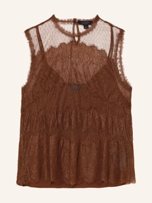 Allsaints Top Z Koronką Clara braun BRĄZOWY