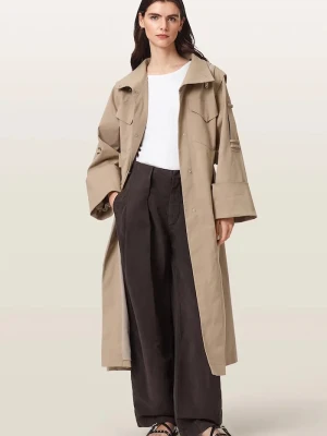 AllSaints trencz damski z bawełną CLAYTON beżowy