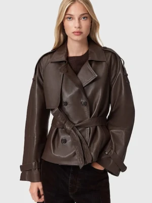 AllSaints trencz skórzany REED kolor brązowy W035LD