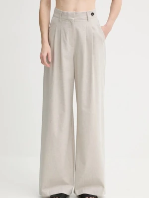 Alohas spodnie bawełniane Meran damskie kolor beżowy proste high waist R100925