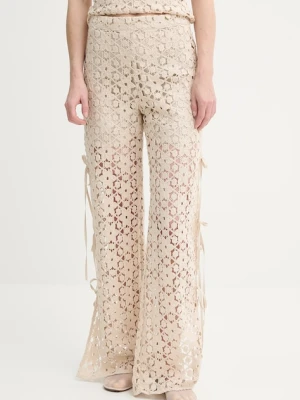 Alohas spodnie Dibun damskie kolor beżowy proste high waist R100905