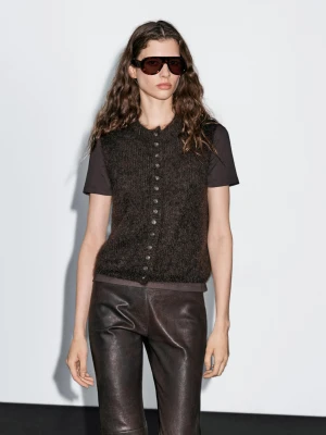 Alpaca Blend Knitted Waistcoat - Czekoladowy - - Massimo Dutti - Female