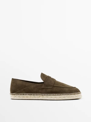 Alpargaty Z Zamszu - Khaki - - Massimo Dutti - Mężczyzna