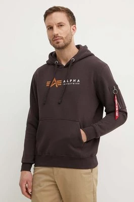 Alpha Industries bluza Alpha Label Hoody męska kolor brązowy z kapturem z nadrukiem 118331.696