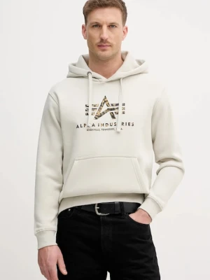 Alpha Industries bluza Basic Hoodie BL Effect Print męska kolor beżowy z kapturem z nadrukiem 178312EP