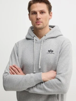 Alpha Industries bluza Basic męska kolor szary z kapturem z nadrukiem 196318.17-GRAFITOWY