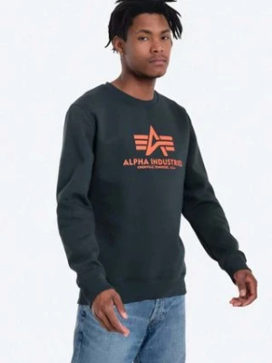 Alpha Industries bluza Basic Sweater męska kolor zielony z nadrukiem 178302.353