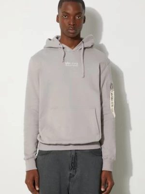 Alpha Industries bluza bawełniana Organics Emb Hoody męska kolor szary z kapturem z aplikacją 118350.643-SZARY