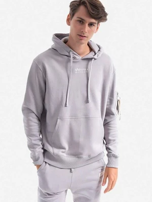 Alpha Industries bluza bawełniana Organics Emb Hoody męska kolor szary z kapturem z aplikacją 118350.643-SZARY