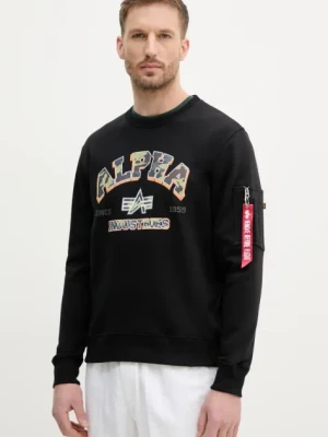 Alpha Industries bluza College Camo Sweater męska kolor czarny z nadrukiem 146306