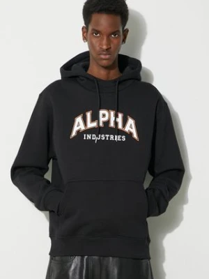 Alpha Industries bluza College Hoody męska kolor czarny z kapturem z nadrukiem 146331