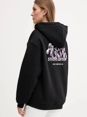 Alpha Industries bluza damska kolor czarny z kapturem z nadrukiem 156042.03