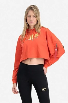 Alpha Industries bluza damska kolor pomarańczowy z kapturem z nadrukiem 106044.577-POMARANCZO