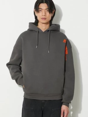 Alpha Industries bluza Flock Logo Hoody męska kolor szary z kapturem z nadrukiem 146340