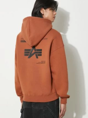 Alpha Industries bluza Logo BP Hoody męska kolor brązowy z kapturem z nadrukiem 146336