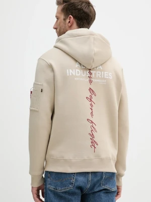 Alpha Industries bluza męska kolor beżowy z kapturem z nadrukiem 148341.627